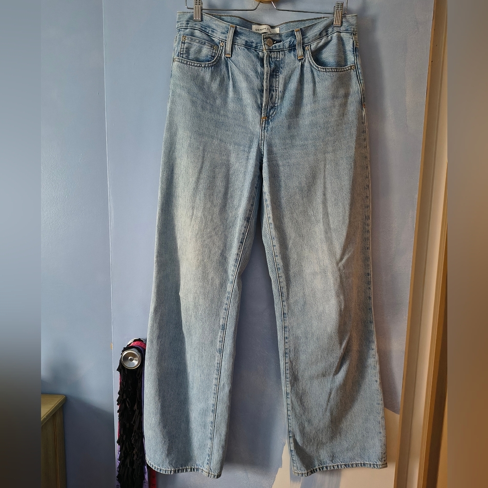 Denim Forum Maya Mid-Rise Wide Leg Light Wash Organic Cotton Blue Jeans 29 - Picture 3 of 9